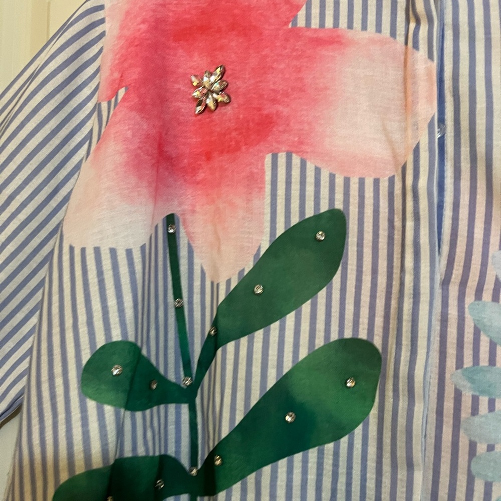 Yolly Striped Floral Button-Up Blouse - Pink & Blue - Picture 8 of 14